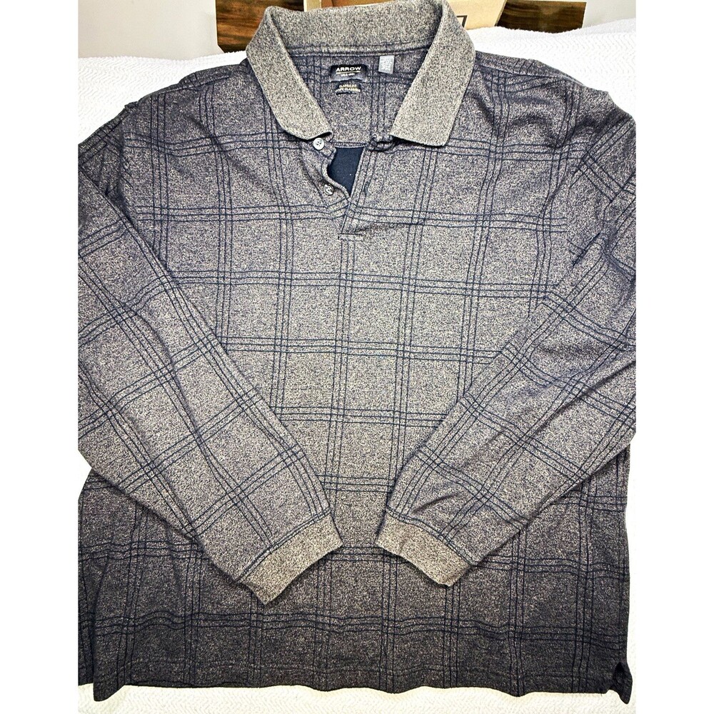 Arrow Men's 2XL Gray/Black Plaid Classic Fit Collared Button Knit Sweater